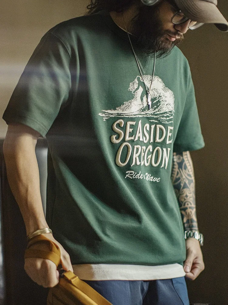 

Мужская футболка Maden American Retro с вышивкой, свободного кроя, с круглым вырезом, повседневная летняя, из дышащего хлопка