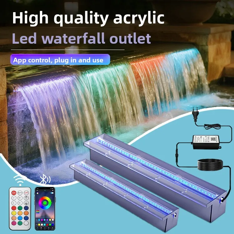 2026 Acrylic RGB Waterfall Water Curtain Light Basic Decor Equipment For Home Garden Pool Indoor Water Wall