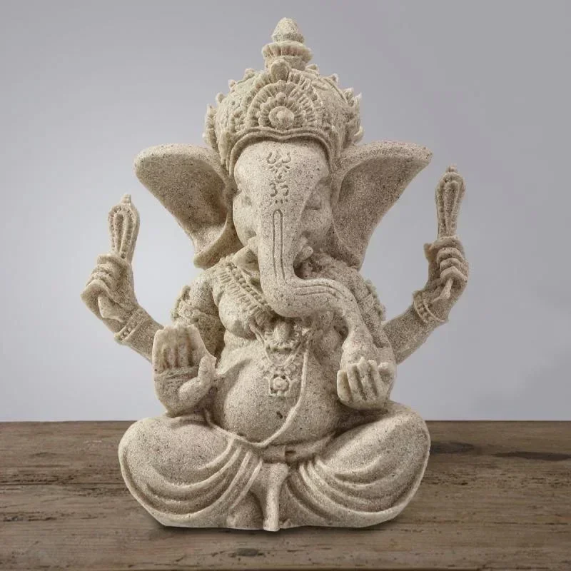 Handmade Sandstone Ganesha Buddha Elephant Statue Sculpture Figurine for Home Decoration  Living Room