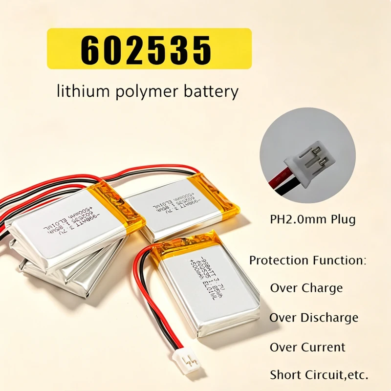602535 3.7V Battery 500mAh Li Po Rechargeable Lithium Batteries for MP4 GPS Bluetooth Speaker Camera Watch Massage Instruments