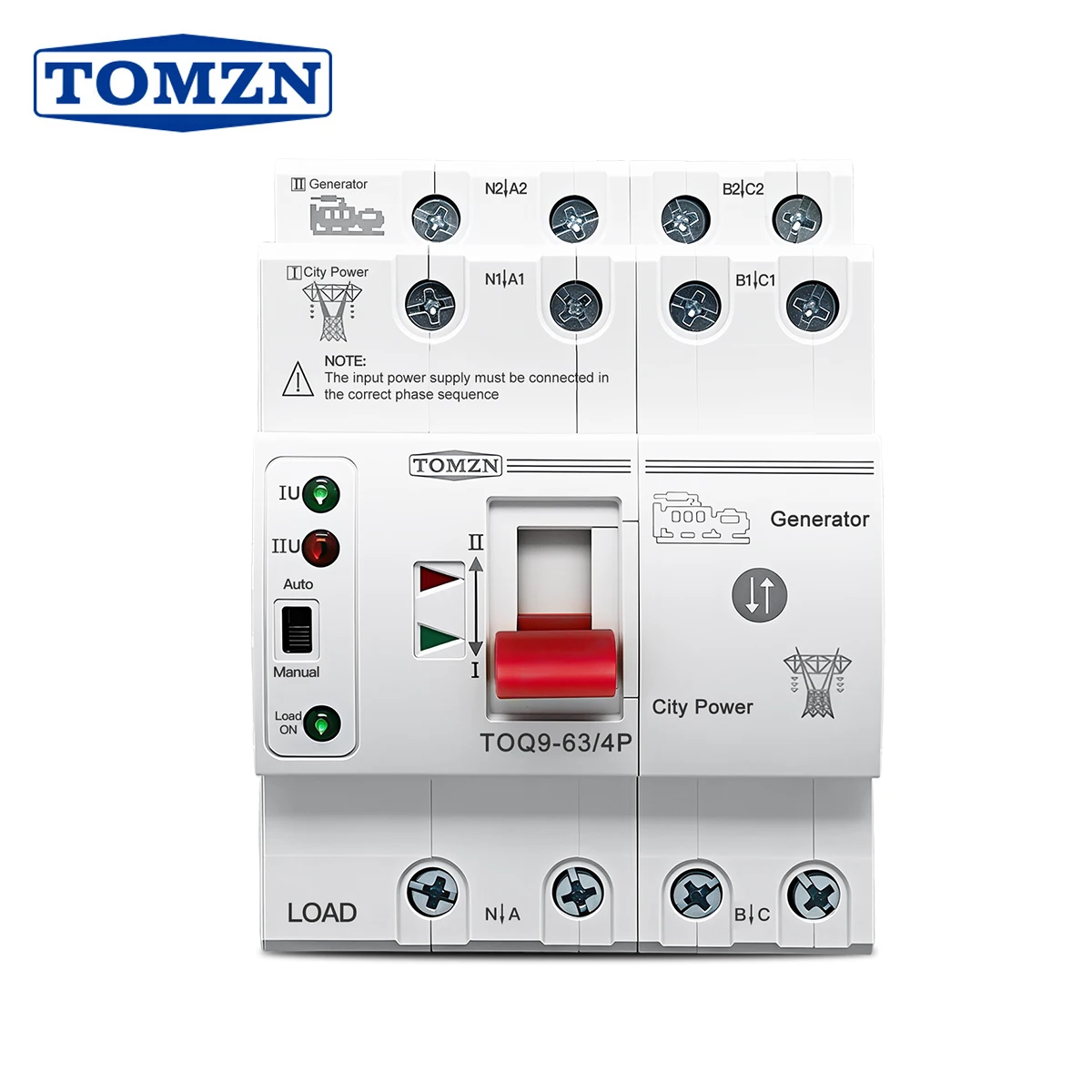 TOMZN Przełącznik Automatyczny/Ręczny Trójfazowy Dwuzasilowy Bezprzerwowy 4P AC230/400V 63A Szyna DIN 50mS Lżejszy i Kompaktowy