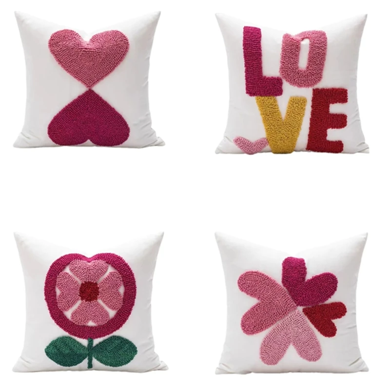 Romantics Redness Flower Heart Embroidery Pillowcase Cotton Canvas Home Decoration