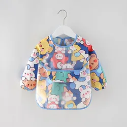 Children's waterproof overalls, long sleeves, reverse dressing, baby dining clothes, aprons, cotton children's overalls, baby bi