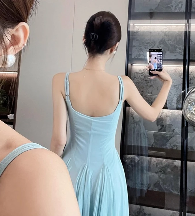 アプリコット V ネックストラップドレス女性ルーズスタイル夏休みヴィンテージエレガント Vestidos ボディコンシックな布女性