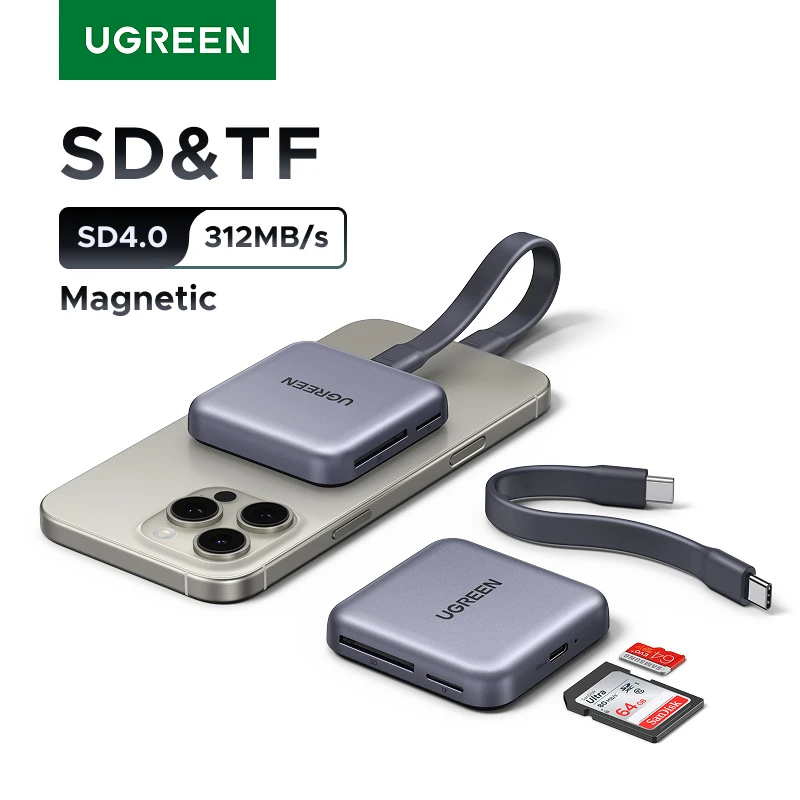 yZ[zUGREEN CJ[h[_[ USB-C  SD/TF Xbg SD4.0 312 KoCg/b Magsafe dbbvgbvANZT[ SD }CN SD J[hA_v^[