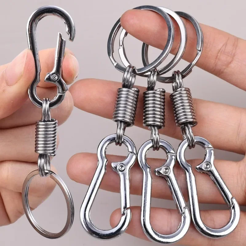 Federbelastete Metall-Schlüsselanhänger, einziehbar, robuste Kürbisschnalle, Anti-Verlust-Schlüsselring, Karabinerhaken, Kletterhaken, Gürtelclip