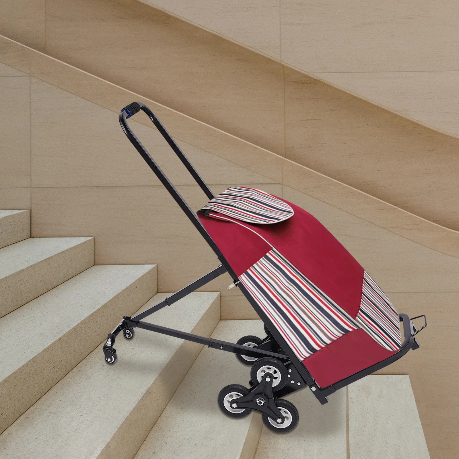 

Stair Climbing Cart with Adjustable Armrest, Foldable, 6 Rear Wheels, Easy to Carry Upstairs, Ideal for Moving Goods