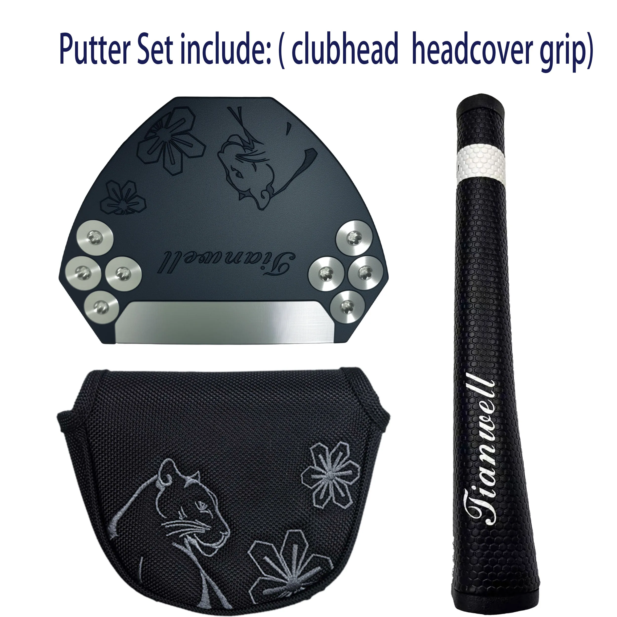 

1 Pcs Tianwell Right hand Putter Head, Headcover and grip, Aluminum Alloy CNC Milling Face, Forged Club Head, Magnetic Headcover