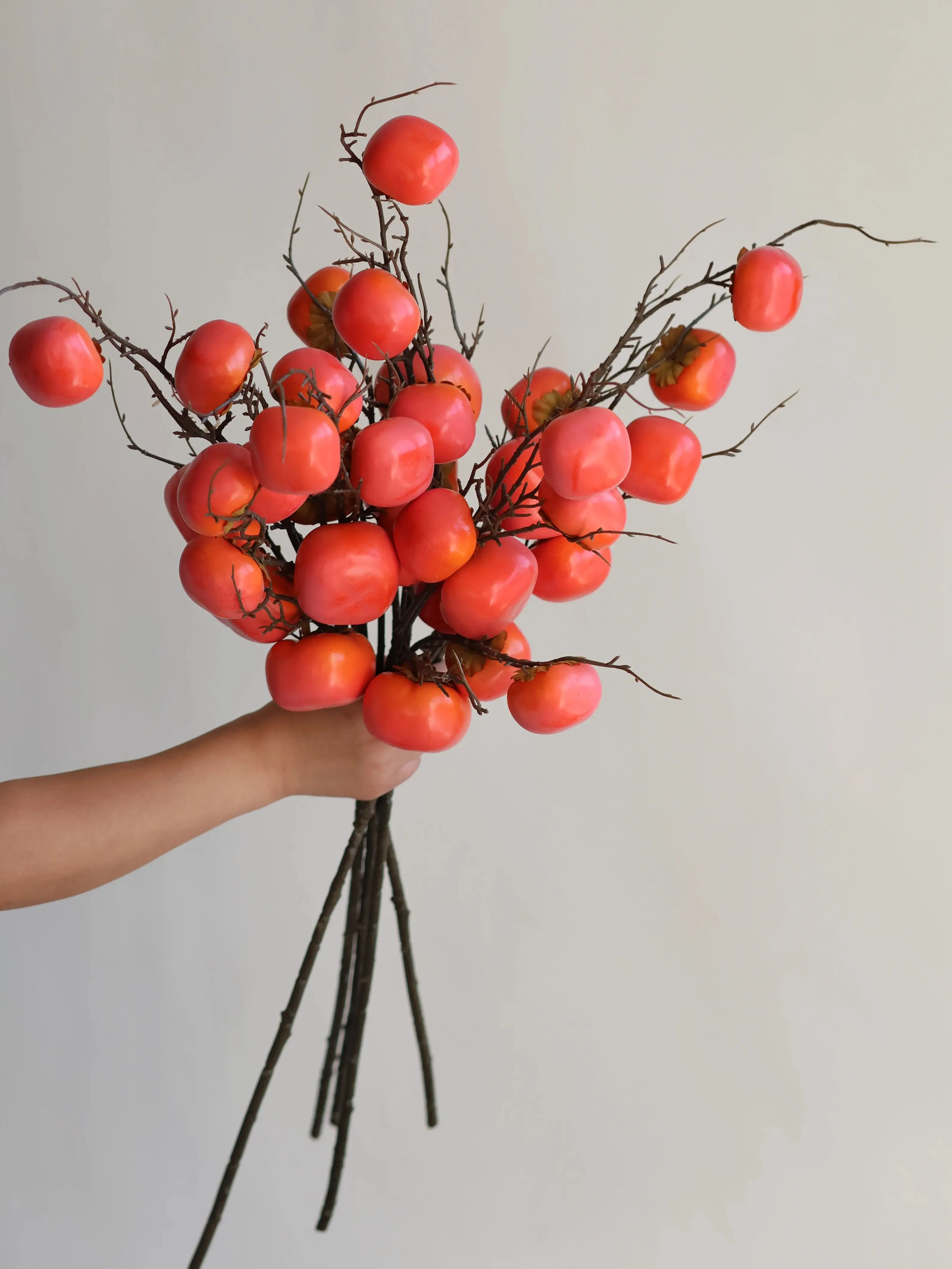 Faux Persimmon Fruit Branch, Red Orange Artificial Fruit, Fall Winter Office/Wedding/Home Decoration/Holiday Gifts, Fake Fruits