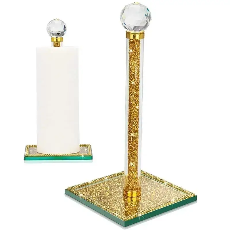 Crystal Paper Towel Holder Stand Countertop Toilet Tissue Roll Holders with Bling Heavy Base House Decor for Kitchen Bathroom St