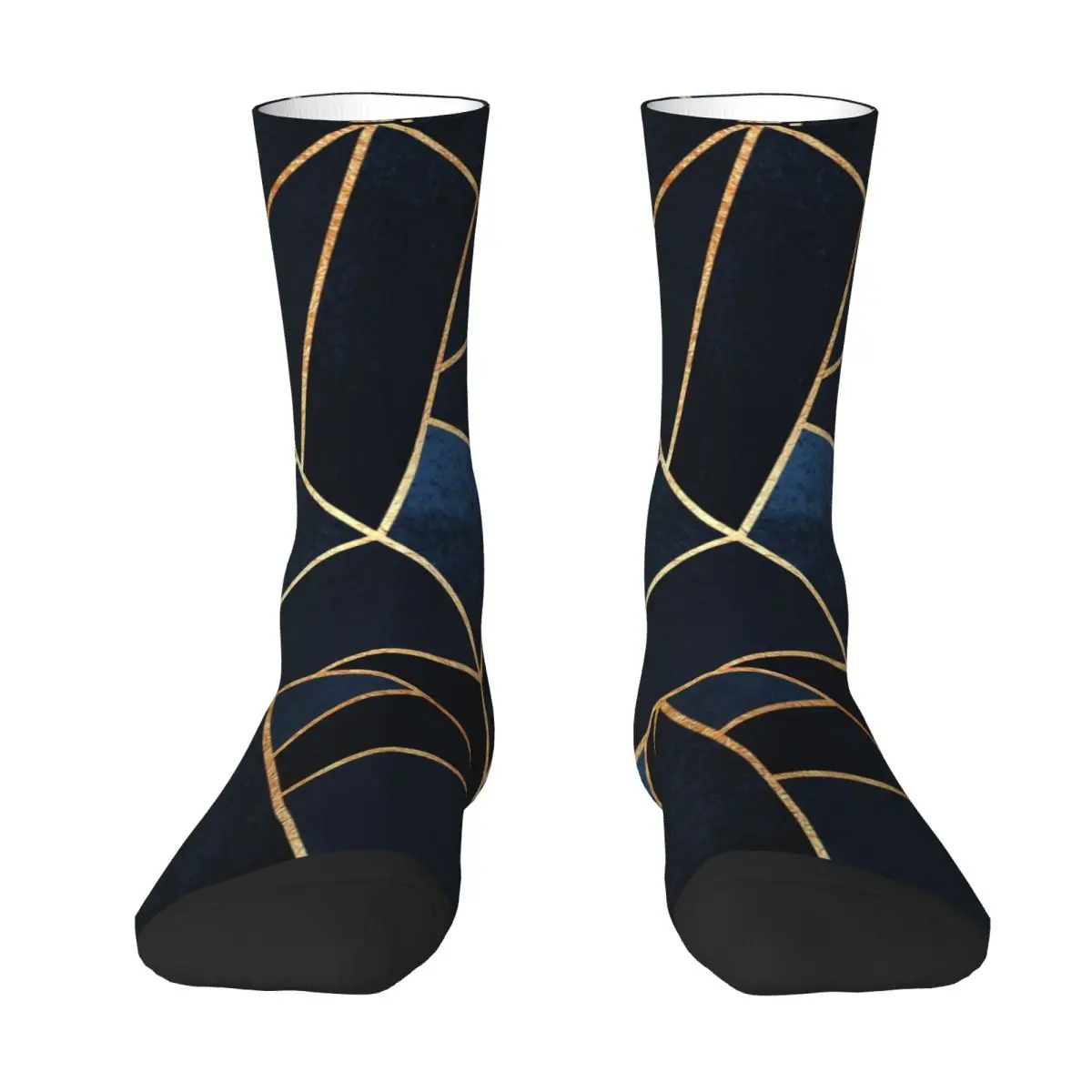 Geometric Lines Stockings Men Abstract Navy Stone Graphic Socks Breathable Funny Socks Winter Skateboard Non Skid Socks