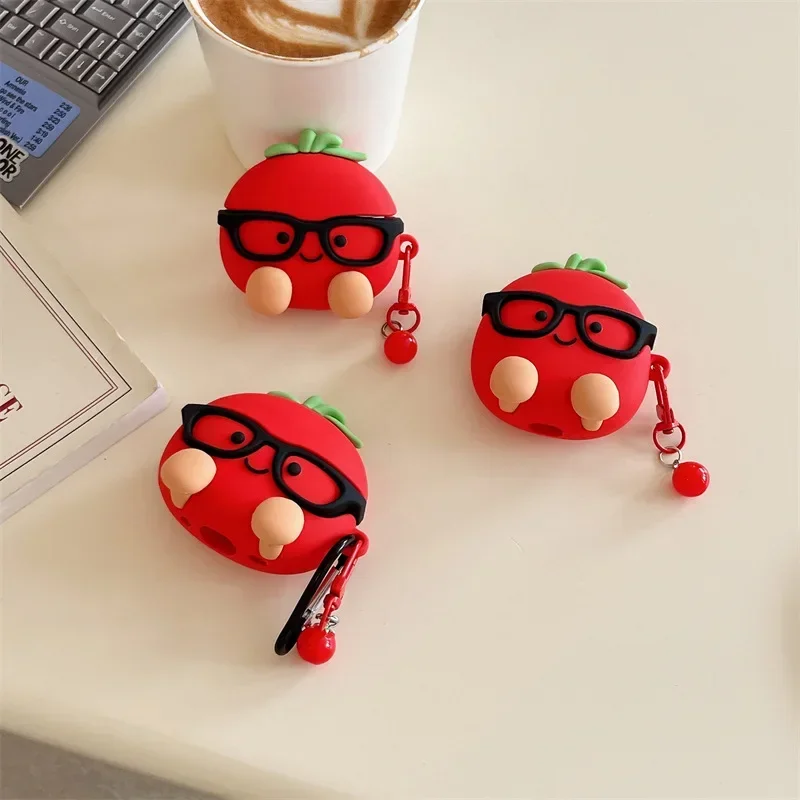 Tomato Cartoon Case for AirPods 4 Airpod 1 2 3 Pro Pro2 Bluetooth Earbuds Charging Box Protective Earphone Case Cover