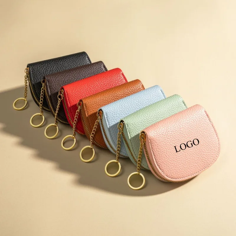 Laser Customized LOGO Half Round Organ Card Bag with Multiple Card Spaces Storage Keychain Bag Personalize Text Coin Purse Gift