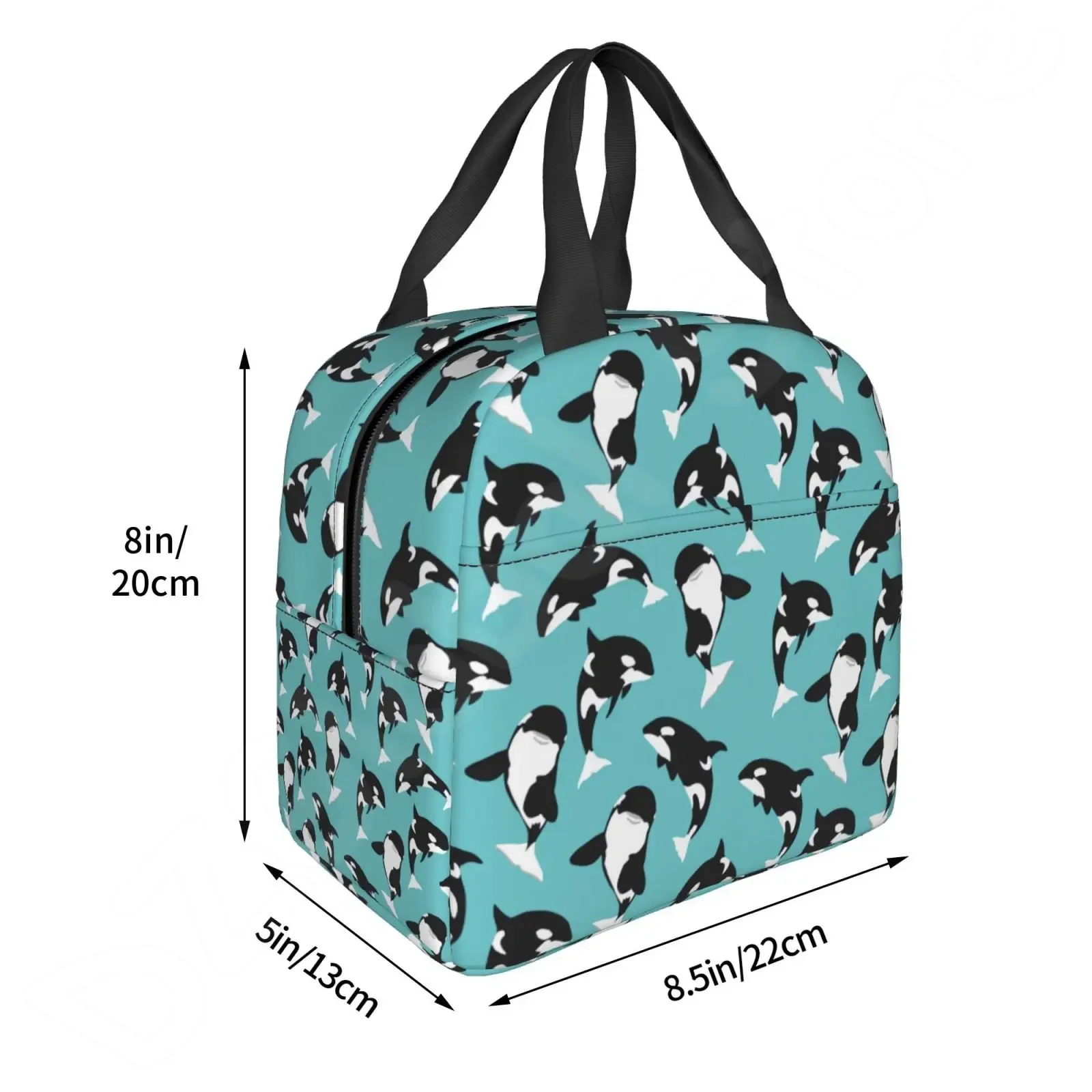 Killer Whale Orca Insulated Lunch Bag Cute Cartoon Animal Print Thermal Bento Tote Bag for Kid Adult Lunch Box for School Office