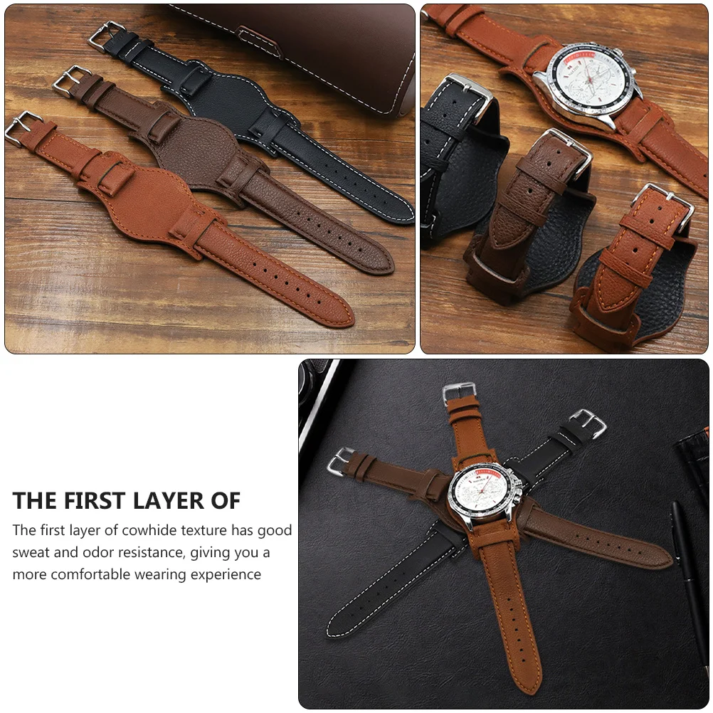 

1Pcs Premium Cowhide Tray Strap Durable Anti Metal Allergy Replacement Watch Wristband Classic Watch