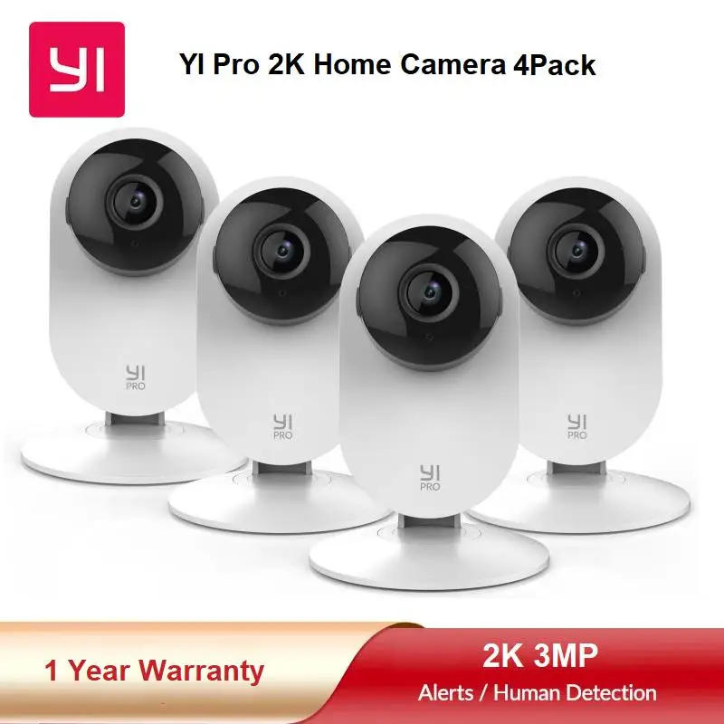 كاميرا YI 4pc 2K Home Pro جيدة بدقة 3 ميجابكسل واي فاي IP للمراقبة الأمنية نظام ذكي مع رؤية ليلية لمراقبة الأطفال على iOS وAndroid