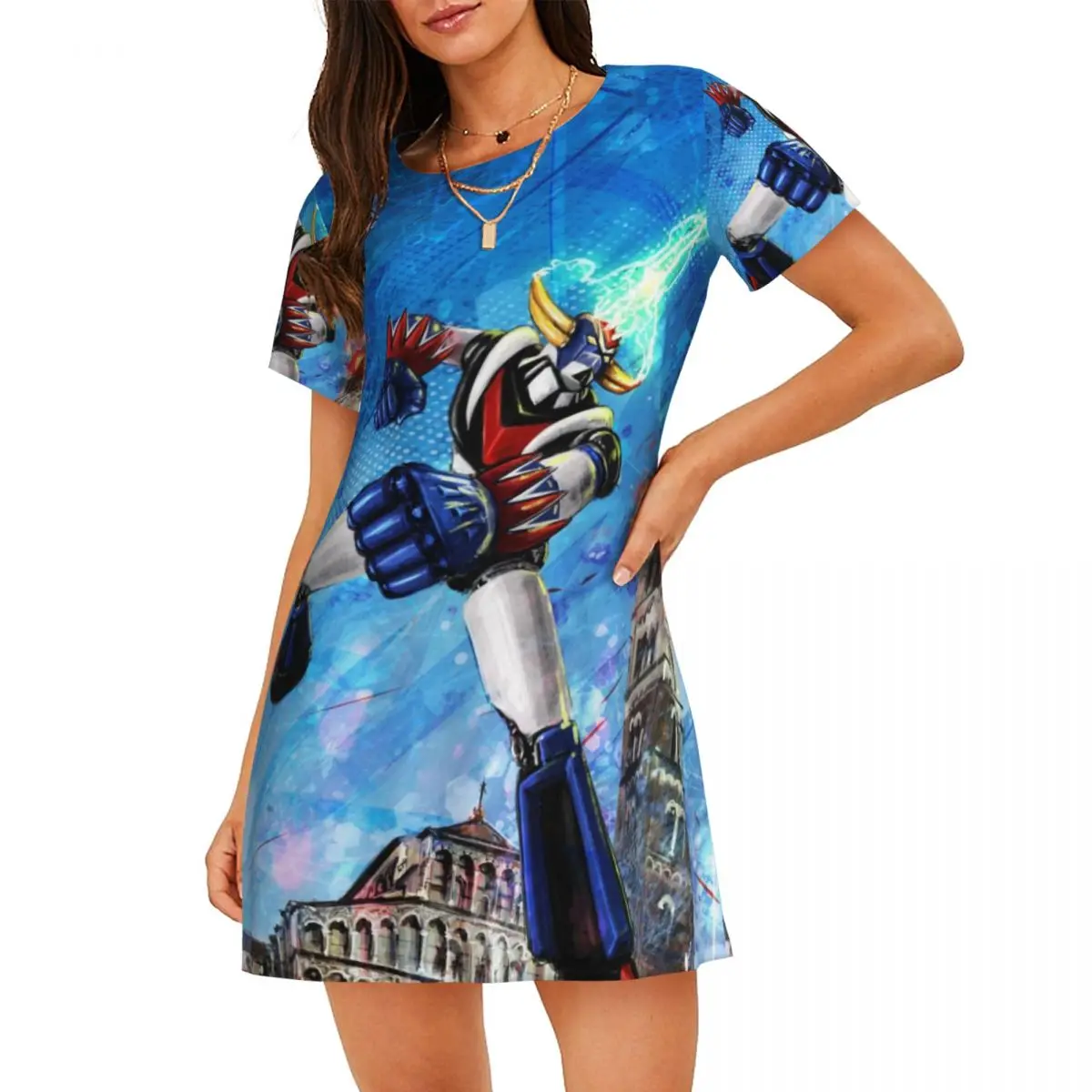 

Custom Grendizer Mazinger Z Womens Short Sleeve Sleepshirt UFO Robot Goldrake Nightgown For Shopping Travels Sleepdress