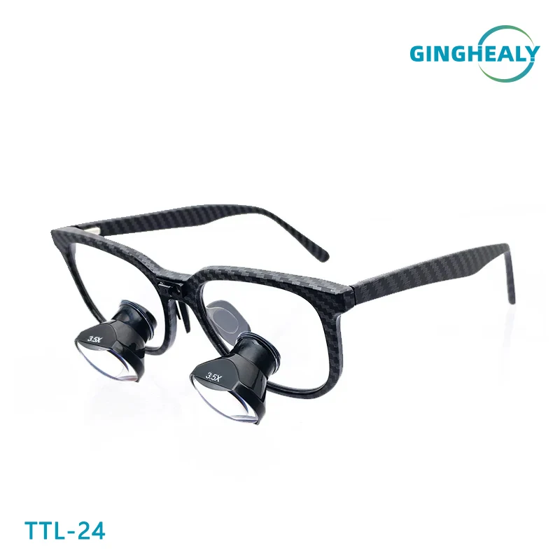 Ginghealy 24 TTL Galilean Loupes Ultralight Dental Surgical Loupes Customized IPD 2.5X/3.0X/3.5X Square Lens Carbon Fiber Frames