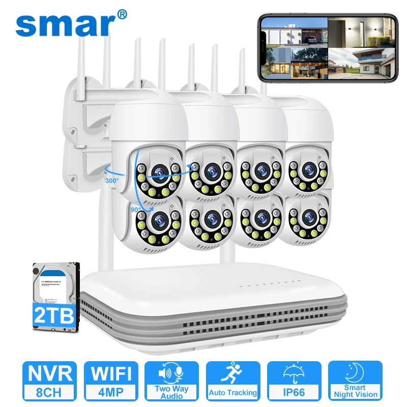 Smar Wireless 3/5MP Camera System Waterproof Wifi Security 8CH NVR Two Way Audio Face Detec Color Night Vision PTZ Xmeye ICsee