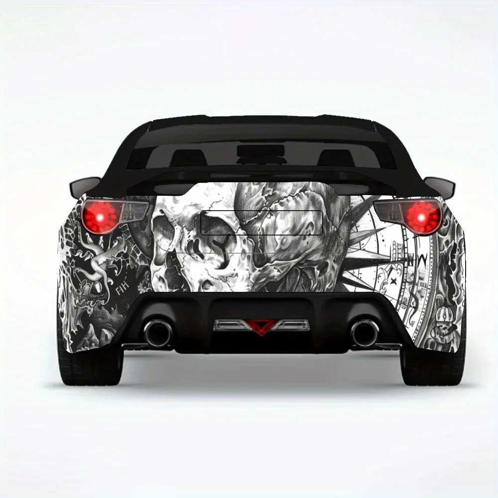 ملصق سيارة مغامرة على شكل جمجمة وبوصلة، ملصق فينيل لخلف السيارة، ملصقات فينيل ذاتية اللصق مقاومة للماء لذيل السيارة وبو