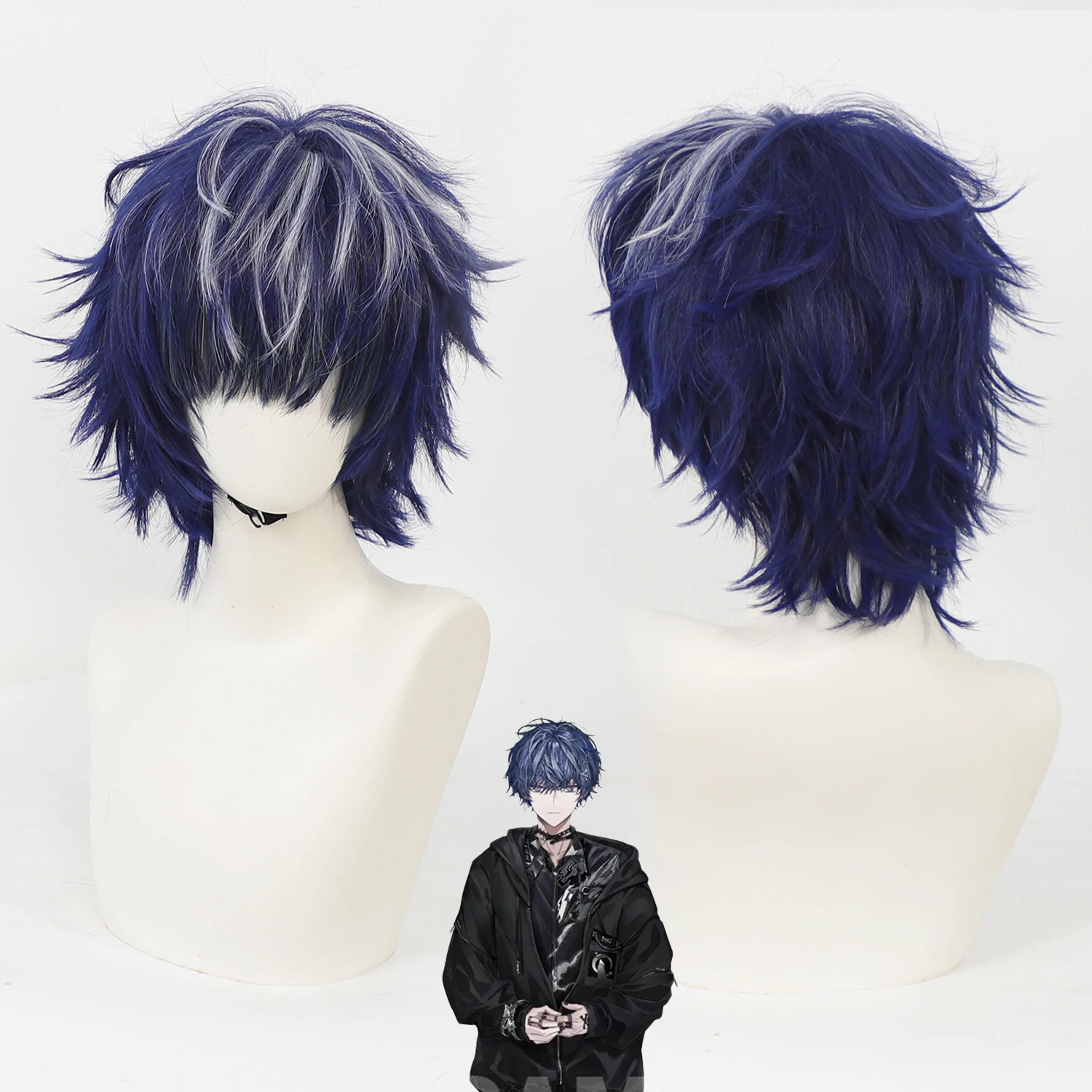 

Cosplay Wig Nijisanji Virtual VTuber Anime Wig Koyanagi Rou Short Bule Anime Game Role-Play Wig Male Synthetic Wig with Bangs