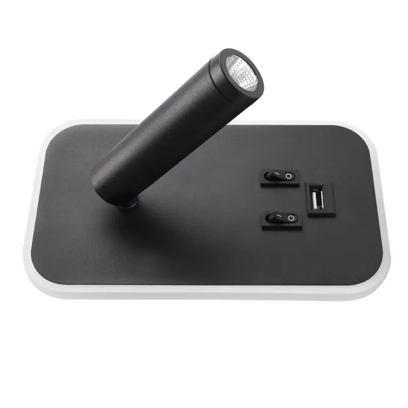 A36T-1 PCS USB Charging 330 Degree Rotation Adjustable Wall Lamp Bedside Study Reading Sconce Lamp SS Black