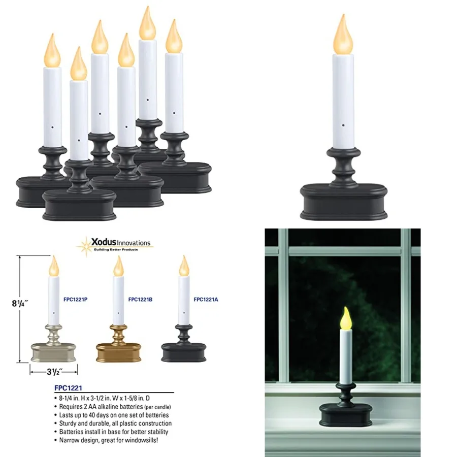 FPC1221A-6 Battery Operated LED Dusk to Dawn Window Candle with Amber Steady On or Flicker Flame, /Antique Bronze Pack of 6