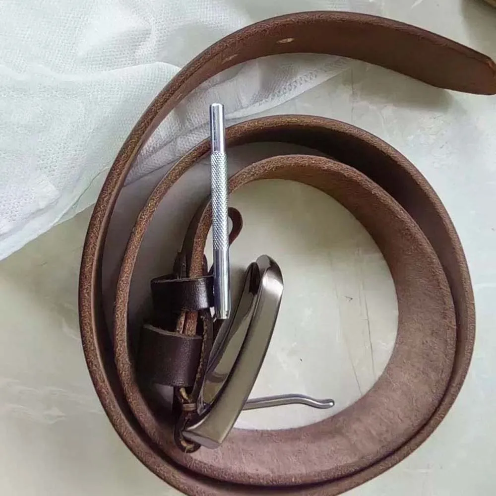 أزياء سبائك الرجال حزام عريض الملمس مربع مشبك حزام جلد طبيعي البني دائم الجينز حزام حلية