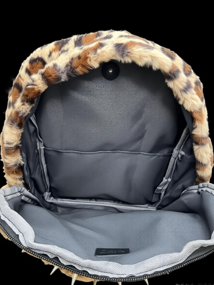 Fur large-capacity Leopard Backpack Stylish Autumn Winter Shoulder Bag for Girl Cute and Cool Designed Backpack view 4