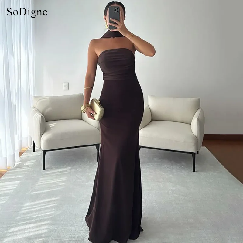 

SoDigne Chiffon Prom Dresses Strapless Sleeveless Ribbons Mermaid Party Dress Charming Floor-Length Prom Gowns Customized