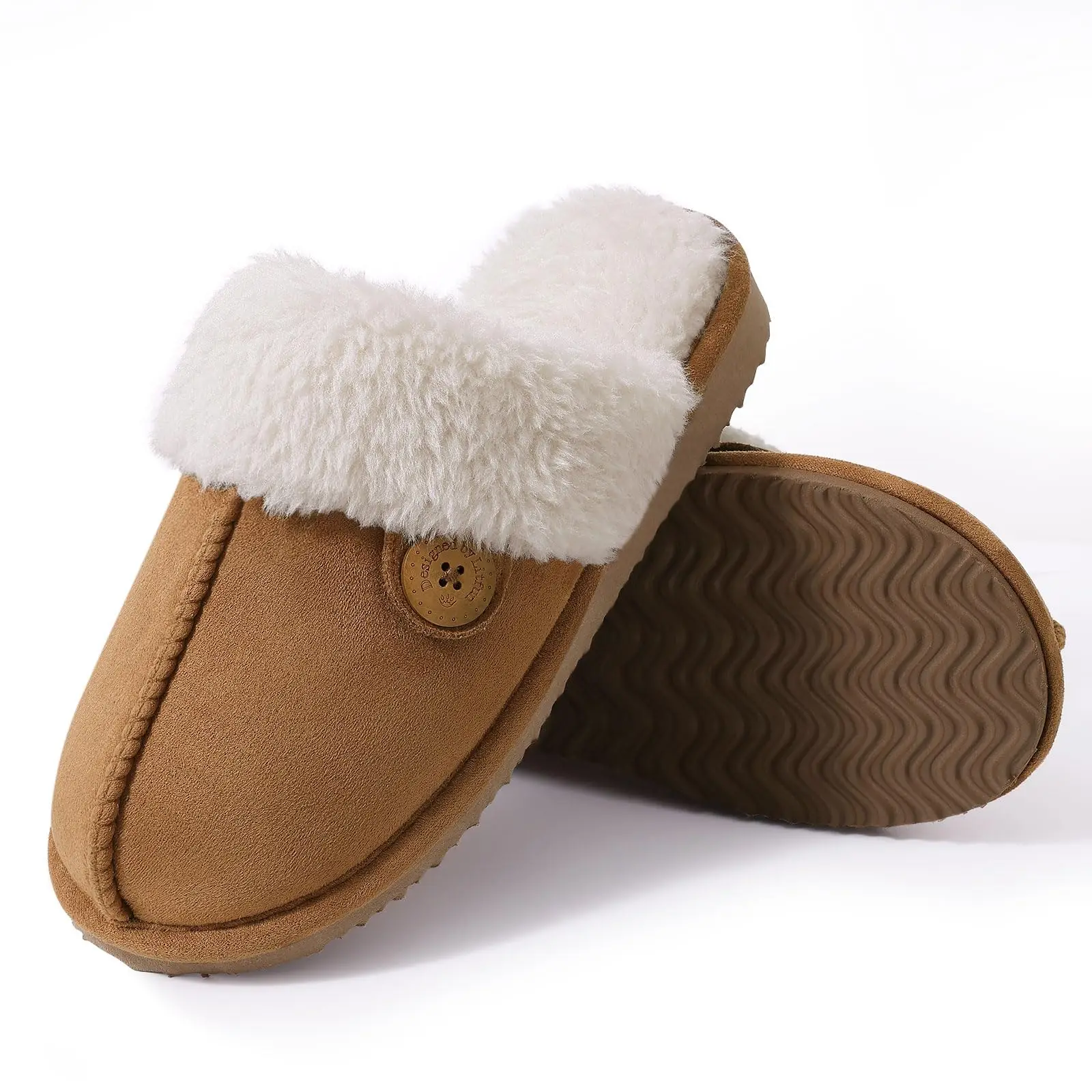 Kidmi Warm Fluffy Women Slippers Classic Brand Fuzzy House Slippers Indoor Soft Memory Foam Slippers Outdoor Antiskid Slippers