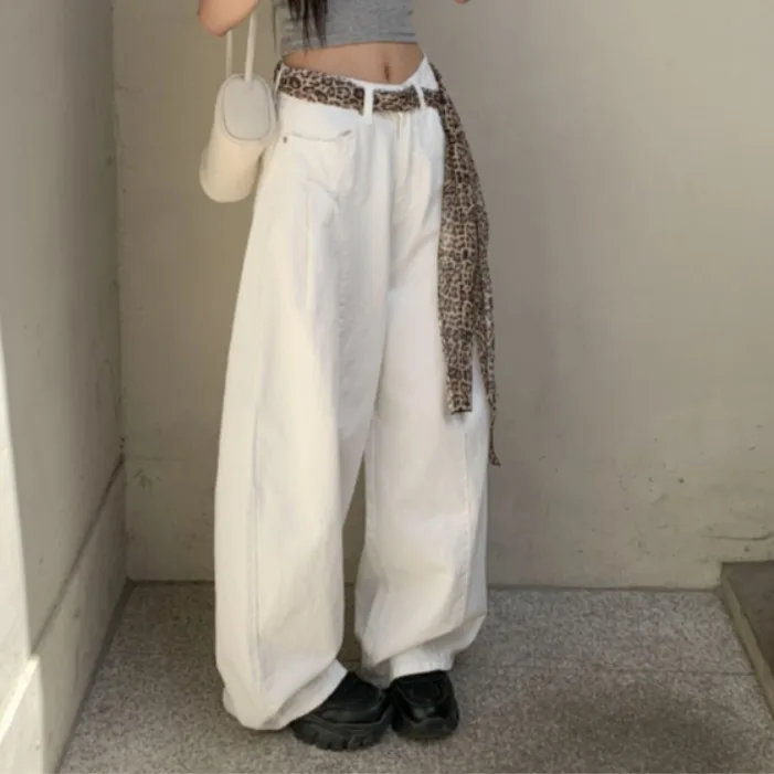 

Chic Spring Summer Slimming Versatile Pleated High Waist Wide Leg Knife Denim Pants Floor Length Women's Casual Jeans