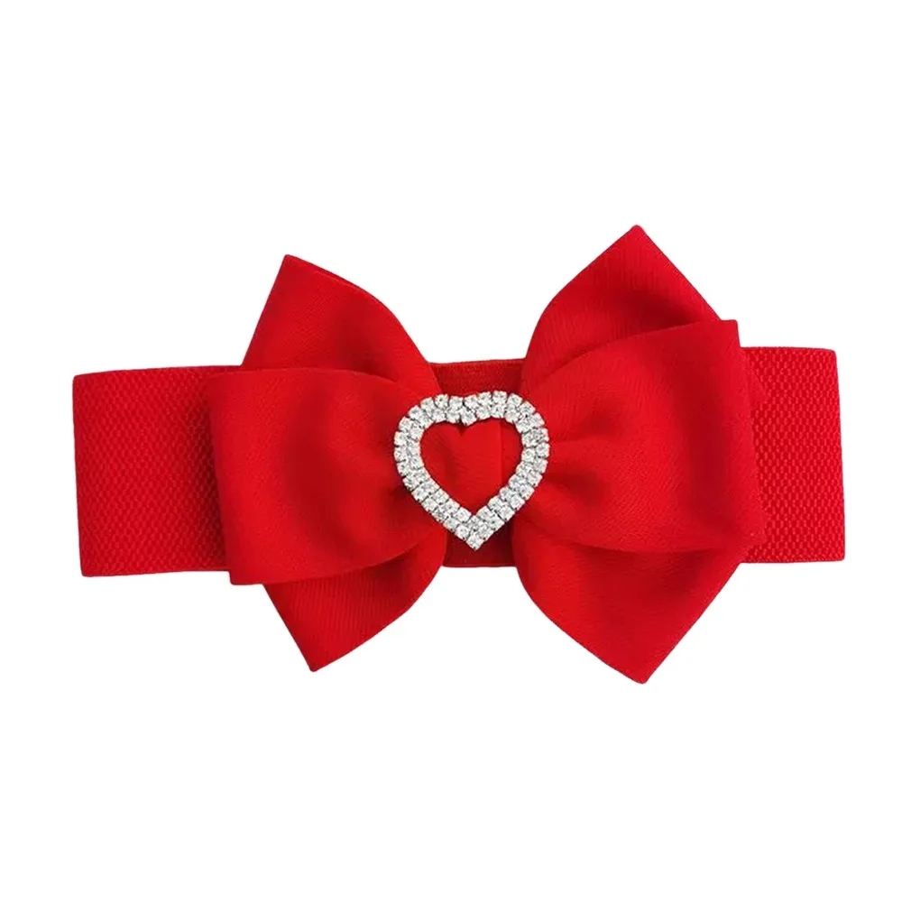 

Rhinestone Wide Bow Corset Waist Belt Stretchy Decorative Bowknot Elastic Cummerbunds DIY PU Leather Waist Bands