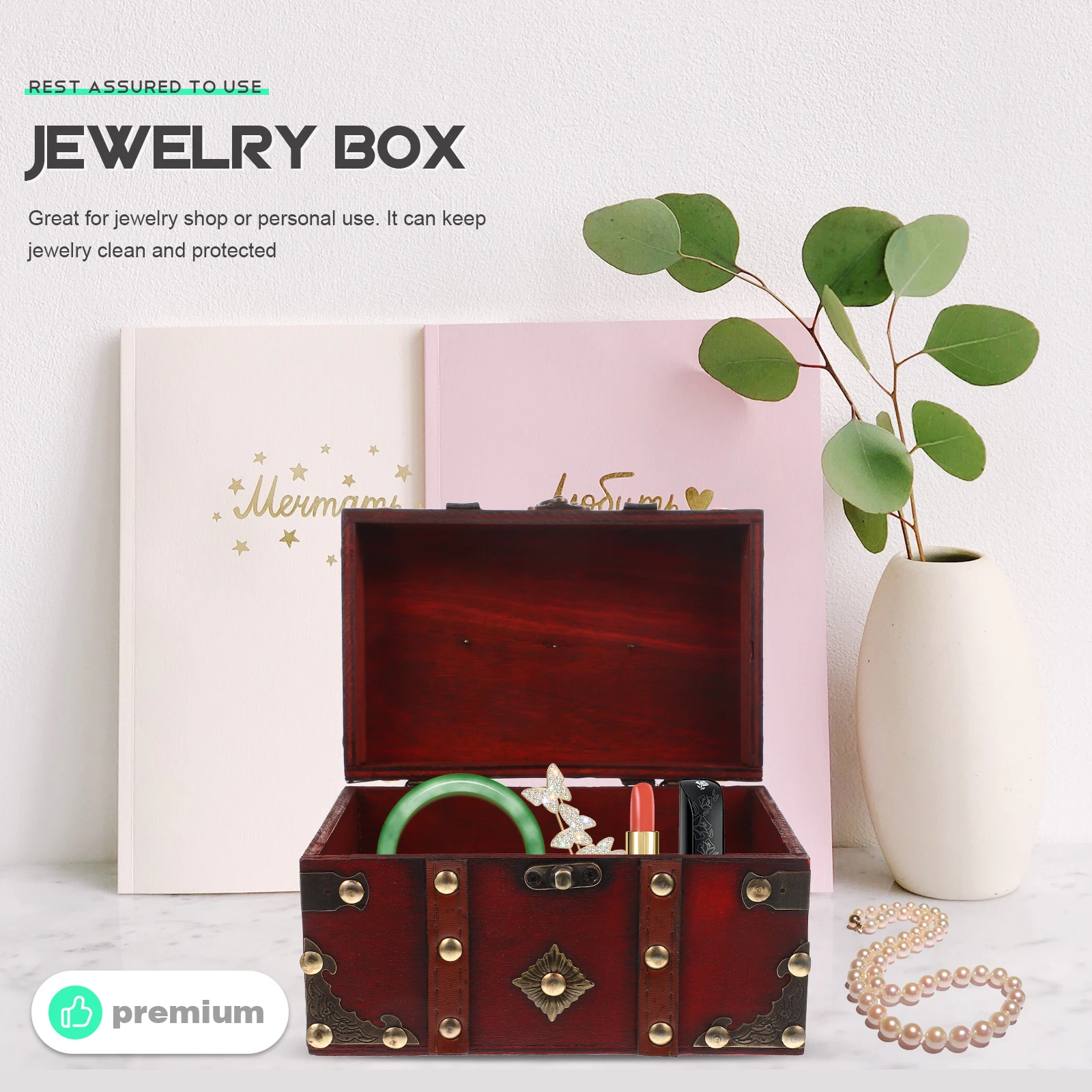 

Wooden Jewelry Box Vintage Storage Container Retro ganizer Trinket Case Decorative Home Accessory Durable Long Lasting