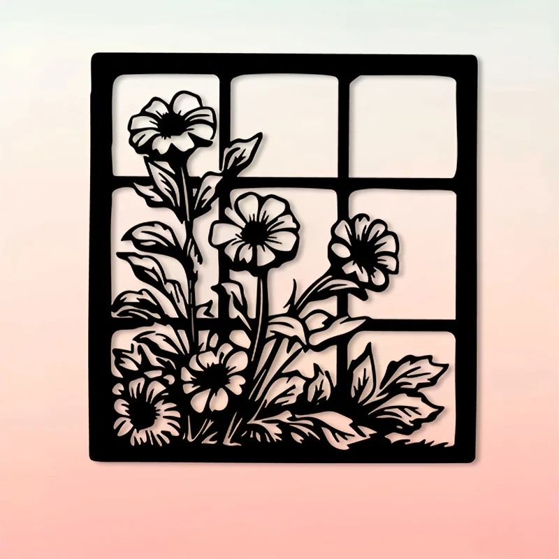 CIFBUY Iron Wall Art,2D Flat Laser Cut Elegant Flower Metal Hanging Sculpture,Rustproof Powder‑Coated Wall Decor