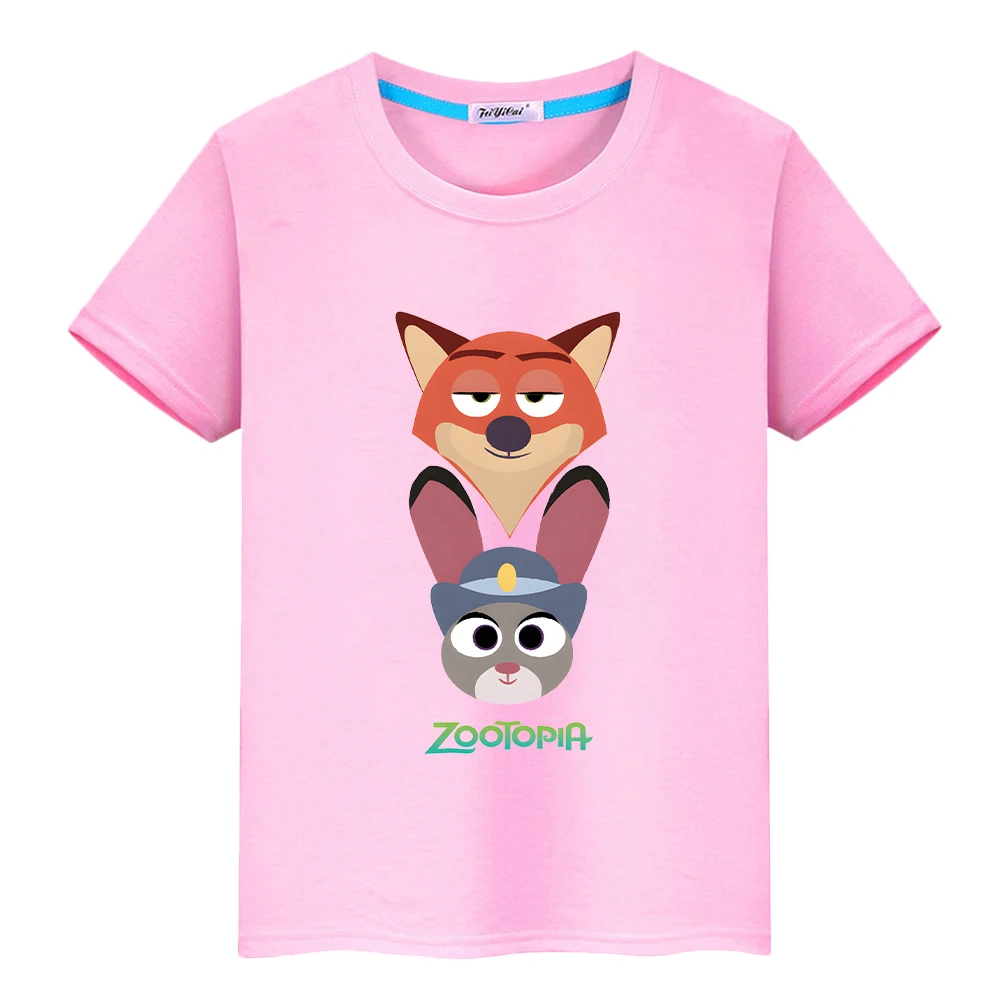 

100%Cotton t shirt for kids boy 10years Zootopia 2 Print pride tshirt Kawaii Tops Disney anime Short y2k one piece girls clothes