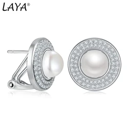 Laya Natural Freshwater Pearl Earrings For Women Pure 925 Sterling Silver  High Quality Clear Cube Zirconia Stud Earrings Luxury