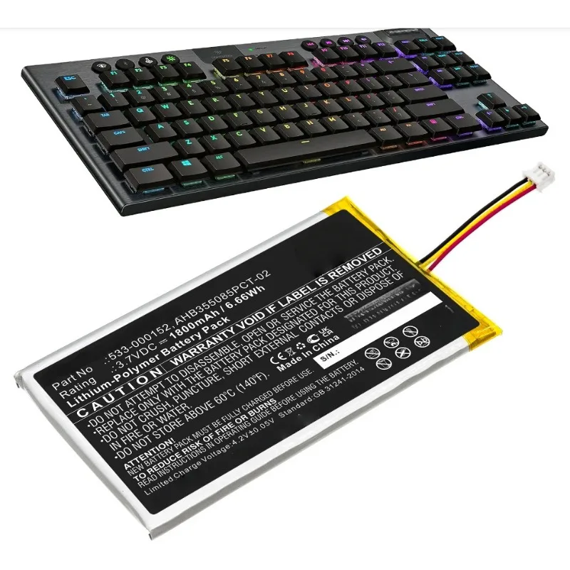 3.7V 1800mAh 6.66Wh Rechargeable Battery for Logitech G913 G913 TKL YR0076 Keyboard Replace Lithium-ion Batteries