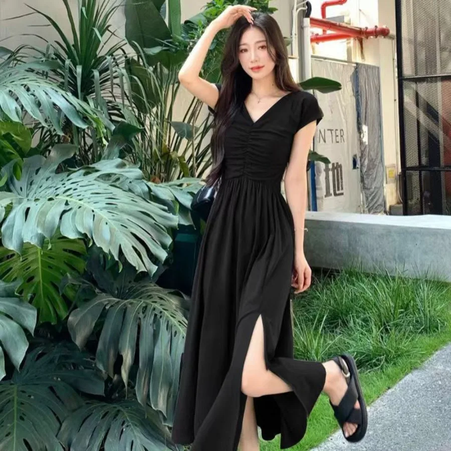 

【New style】Vintage Hepburn style waist dress, summer new style tea break, French temperament, high-end vacation, split niche lo