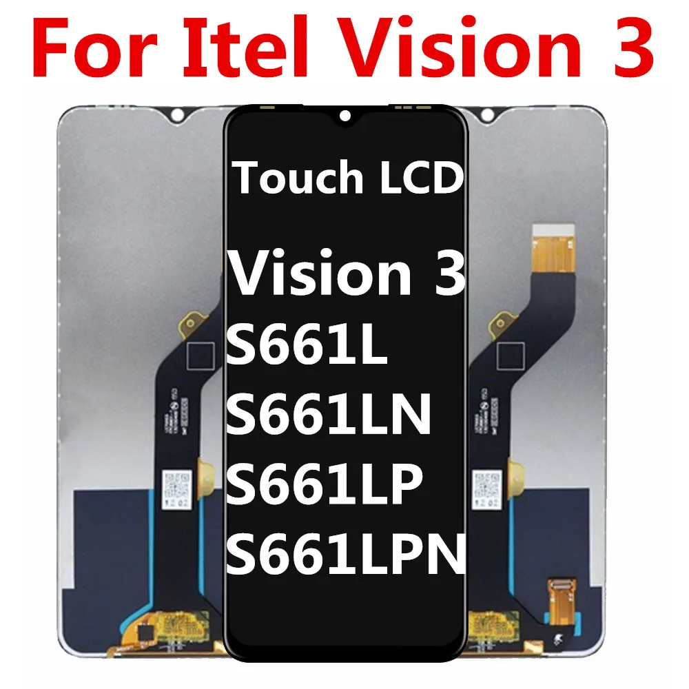 Black 6.6 inch For Itel Vision 3 S661L S661LP Full LCD Display Touch Screen Digitizer Panel Assembly Replacement / With Frame