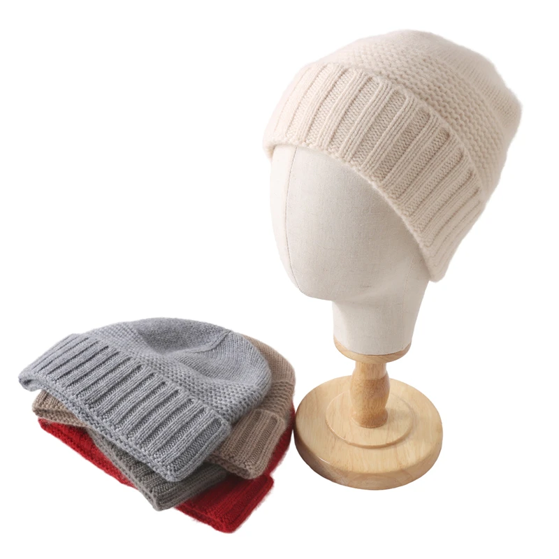 

Зимняя женская шапка из чистого кашемира, вязаная теплая модная шерстяная шапка с защитой ушей, морозостойкая и морозостойкая шапка