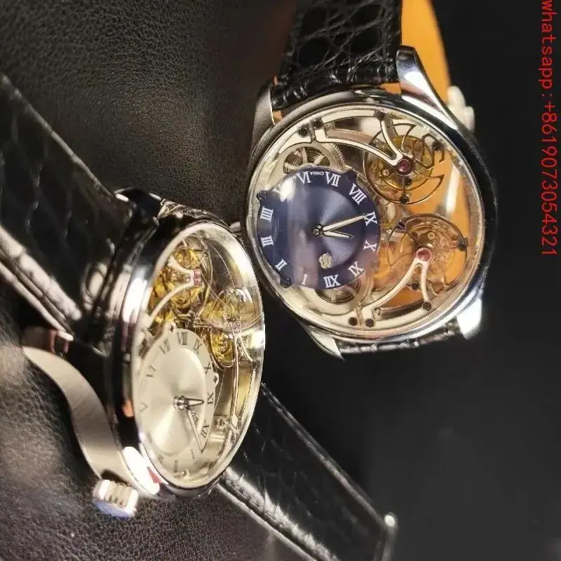 5VVVV China Sakura YINGHUA Forward and Reverse Double Tourbillon Flying Suspension Watch Men's Luminous Mechanical Watch Steel