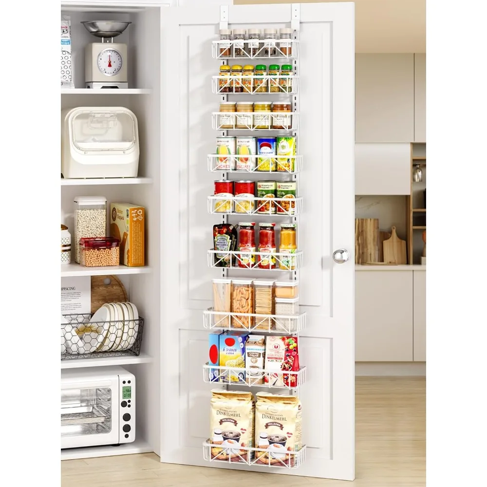 Narrow Over The Door Pantry Organizer 9 Tier Adjustable Hanging Spice Rack Cabinet Storage For Kitchen Bathroom Laundry Room