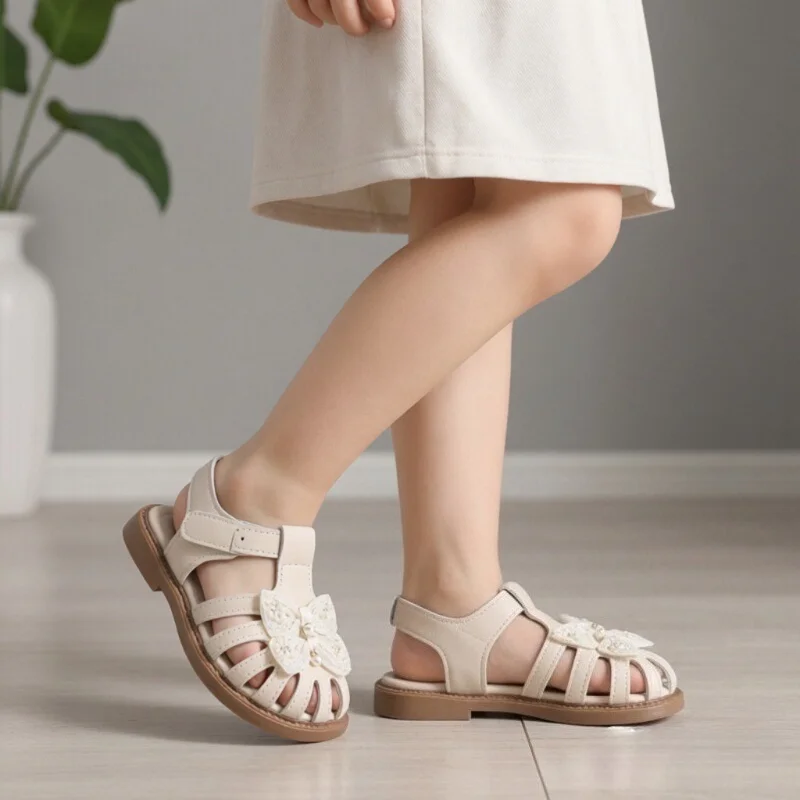 

Детские сандалии для девочек: новые летние пляжные туфли с закрытым носком для маленьких принцесс