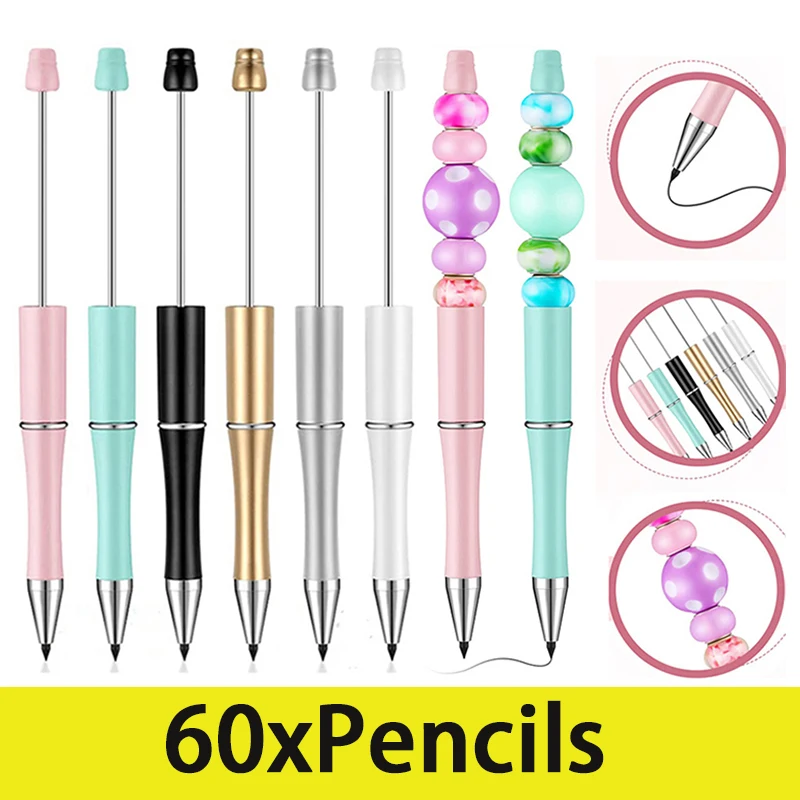 

60Pcs HB Writing Beaded Pencil Pens Technology No Ink Eternal Pencils Art Sketch Painting Tools Stationery School Supplies