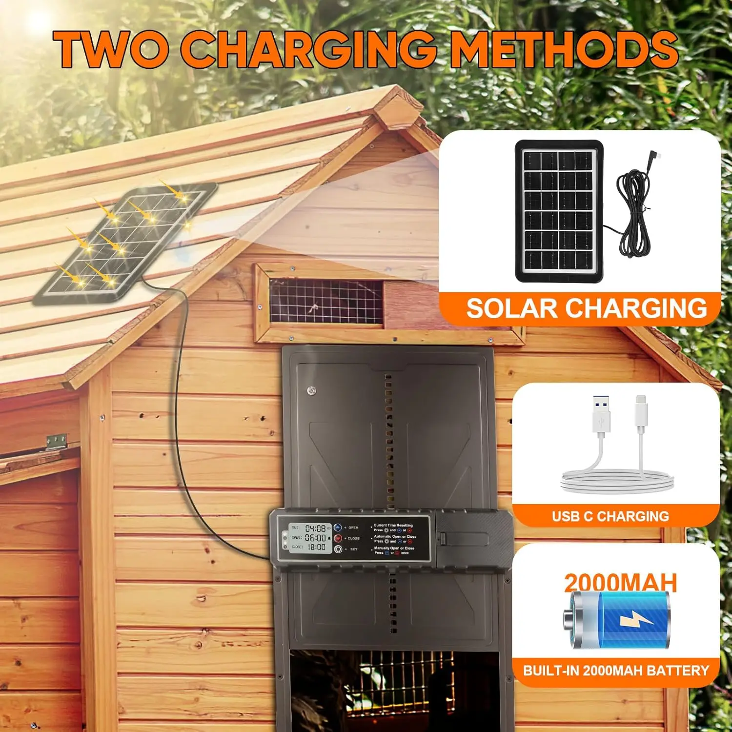 大型ソーラー式全自動鶏小屋ドア アルミ合金製 タイマー・リモコン・LCD液晶画面付き 簡単鶏小屋管理