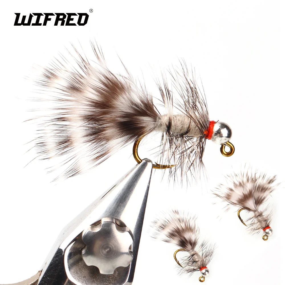 

Wifreo 2pcs/4pcs Tungsten Jig Bugger Tan Wet Nymph Grizzly Saddle Hackle Jig Lure Woolly Bugger Streamer Trout Fishing Lure Bait