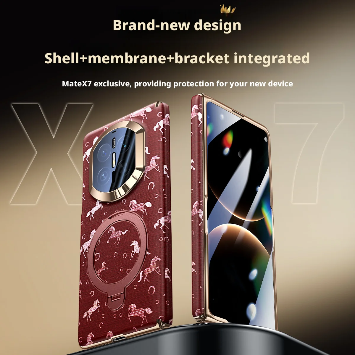

Премиальный чехол из натуральной кожи для Huawei Mate X7 X6 X5 с защитной пленкой, встроенным магнитным креплением и двойной защитой шарниров