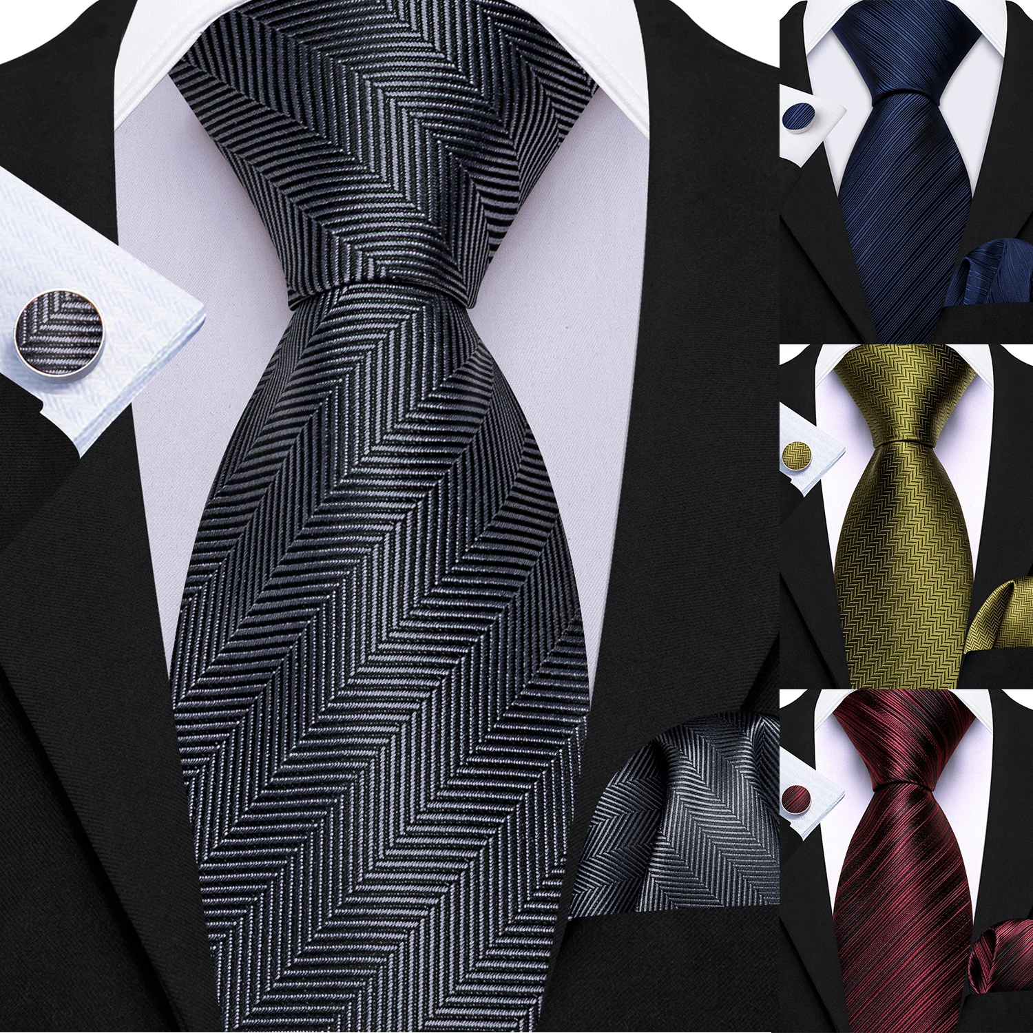 Pocket Square Set - Striped Men's Tie Set 3PCS Necktie