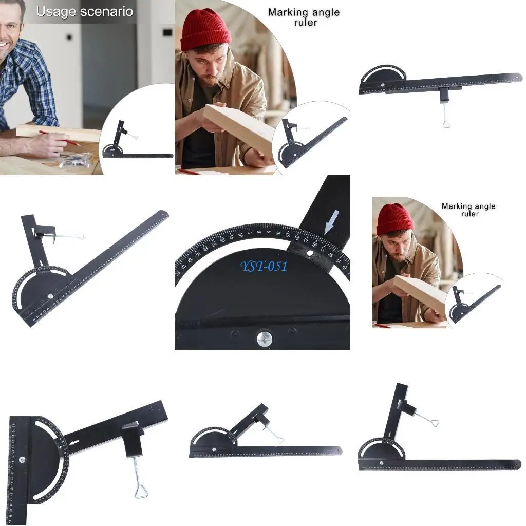 

E15A Woodworkers Edges Ruler Carbon Steel Protractor Angles Carpentry Measuring Tool